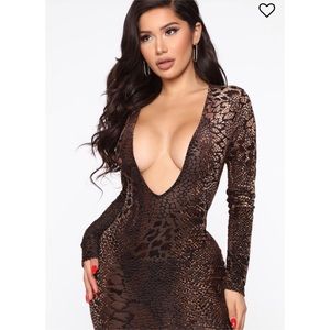 Animal print low plunge bodycon dress